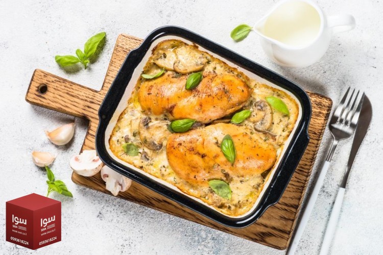 دجاج بالكريمة والفطر بطريقة المطاعم